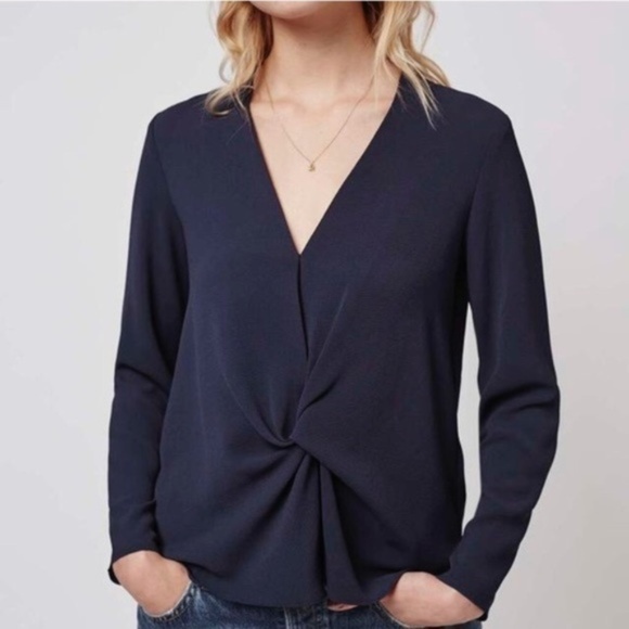 Topshop Tops - Topshop Navy Ruched Long Sleeve Blouse